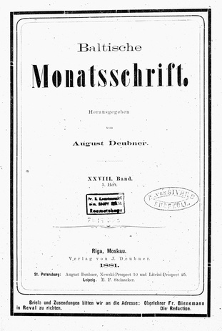 Baltische Monatsschrift ; 5 1881