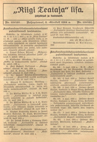 Riigi Teataja Lisa : seaduste alustel avaldatud teadaanded ; 119/120 1924-10-02