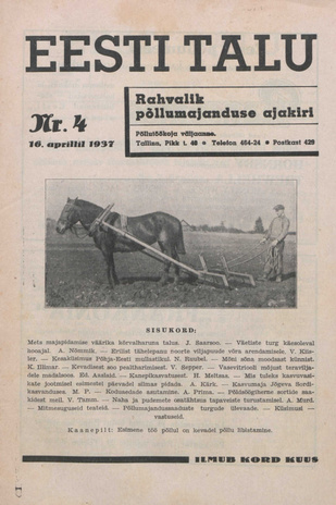 Eesti Talu : rahvalik põllumajanduse ajakiri ; 4 1937-04-16