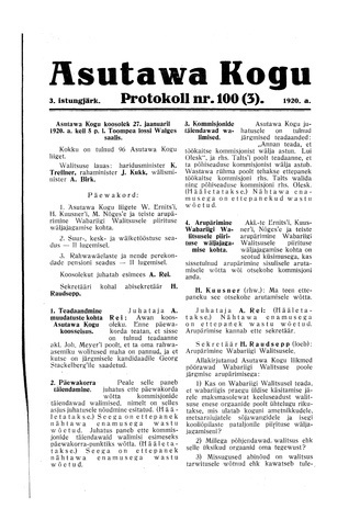 Asutawa Kogu protokoll nr.100 (3) (27. jaanuar 1920)