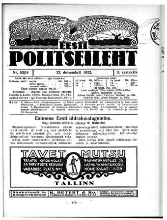 Eesti Politseileht ; 53-54 1922