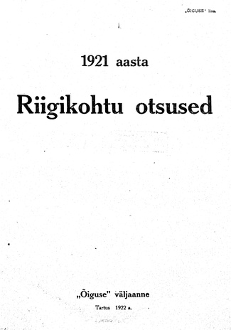 Riigikohtu otsused ; 1921