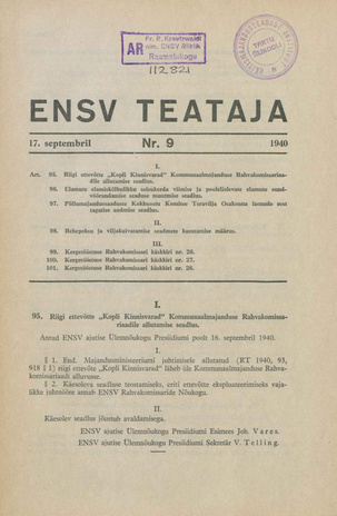 Eesti NSV Teataja ; 9 1940-09-17