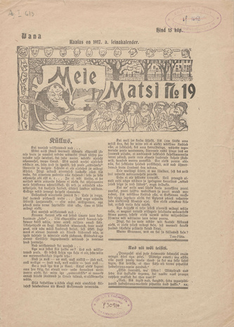 Vana Meie Mats : nalja- ja pilkekunsti nädalkiri ; 19 1917