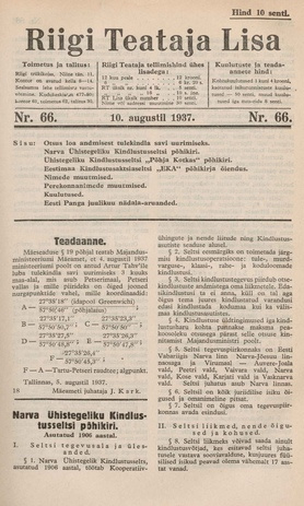 Riigi Teataja Lisa : seaduste alustel avaldatud teadaanded ; 66 1937-08-10