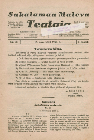 Sakalamaa Maleva Teataja ; 20 1930-11-13