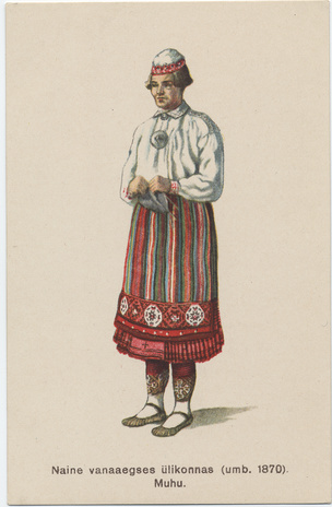 Naine vanaaegses ülikonnas (umb. 1879) : Muhu 