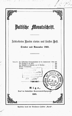Baltische Monatsschrift ; 4-5 1868-10/11