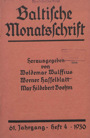 Baltische Monatsschrift ; 4 1930