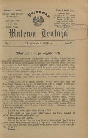 Pärnumaa Maleva Teataja ; 2 1928-11-25