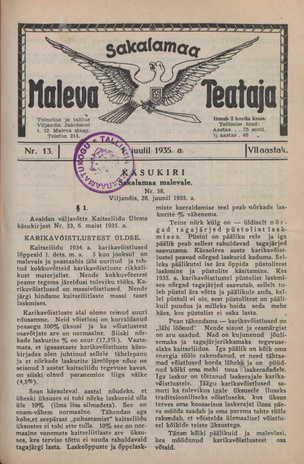 Sakalamaa Maleva Teataja ; 13 1935-07-01