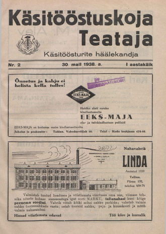 Käsitööstuskoja Teataja : käsitöösturite häälekandja ; 2 1938-05-30