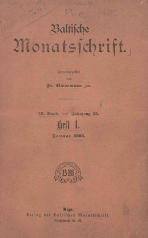 Baltische Monatsschrift ; 1 1903-01