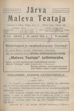 Järva Maleva Teataja ; 3-5 (119-121) 1934-03-20