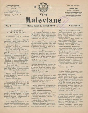 K. L. Viru Malevlane ; 6 1938-03-03