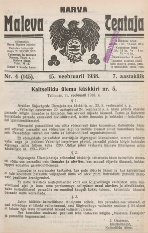 Narva Maleva Teataja ; 4 (145) 1938-02-15