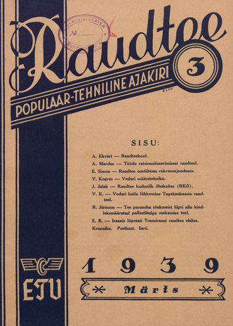 Raudtee : populaar-tehniline ajakiri ; 3 1939-03