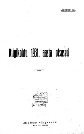 Riigikohtu otsused ; 1931