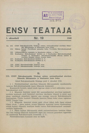 Eesti NSV Teataja ; 19 1940-10-05