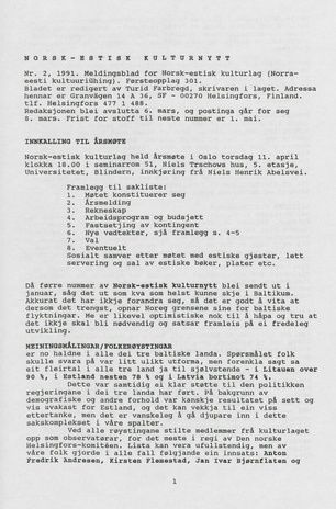 Norsk-Estisk kulturnytt ; 2 1991-03-06