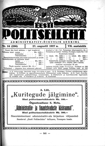 Eesti Politseileht ; 34 1927