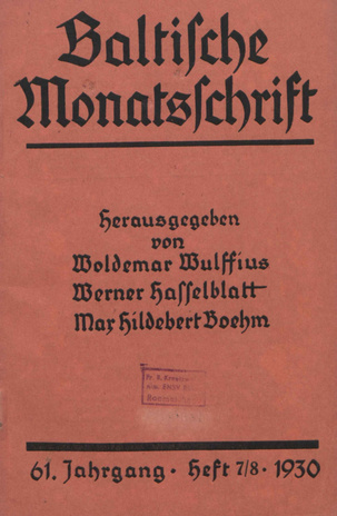 Baltische Monatsschrift ; 7/8 1930