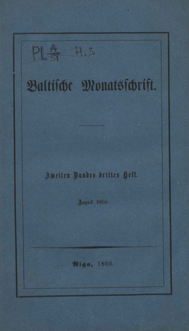 Baltische Monatsschrift ; 3 1860-08