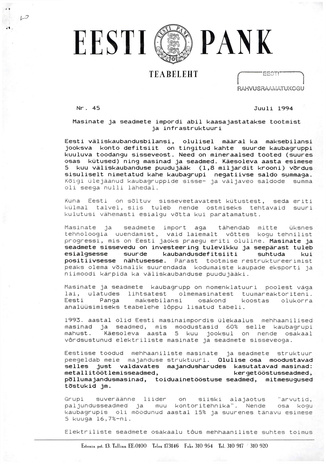 Eesti Pank : teabeleht ; 45 1994-07