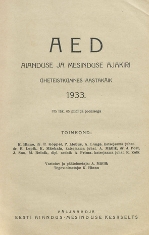 Aed : aianduse ajakiri ; sisukord 1933