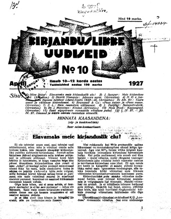 Kirjanduslikke uudiseid ; 10 1927