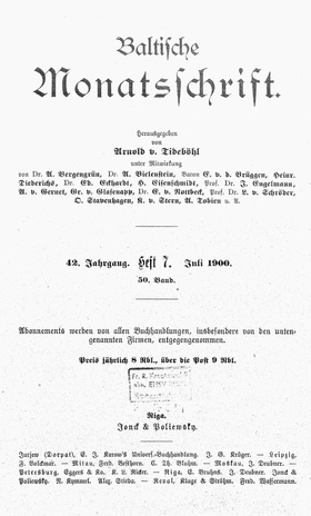 Baltische Monatsschrift ; 7 1900-07