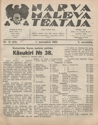 Narva Maleva Teataja ; 21 (42) 1933-11-01