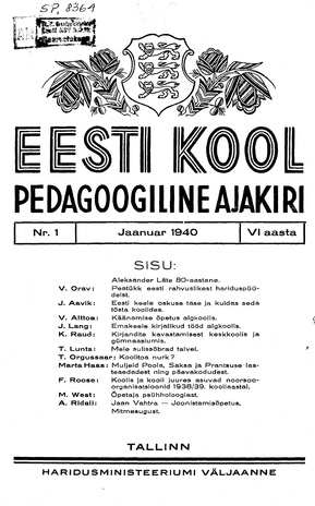Eesti Kool ; 1 1940-01