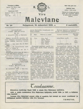K. L. Viru Malevlane ; 24 1938-12-15
