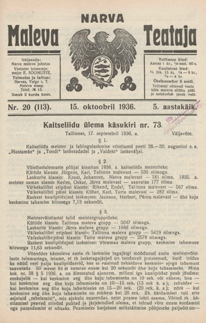 Narva Maleva Teataja ; 20 (113) 1936-10-15