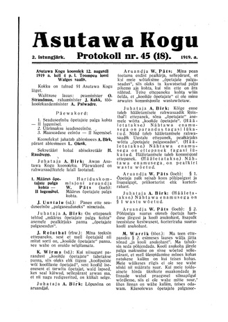 Asutawa Kogu protokoll nr.45 (18) (12. august 1919)