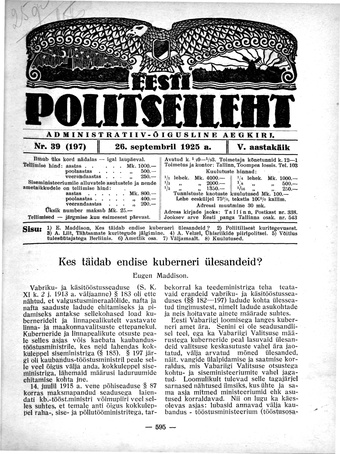 Eesti Politseileht ; 39 1925