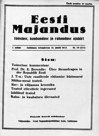 Eesti Majandus ; 29 (123) 1925-07-14