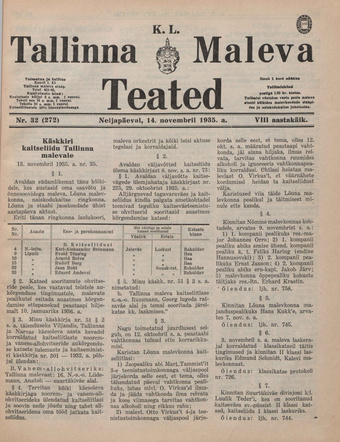 K. L. Tallinna Maleva Teated ; 32 (272) 1935-11-14