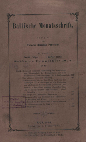 Baltische Monatsschrift ; 6 1874