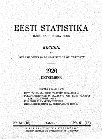 Eesti Statistika : kuukiri ; 61 (16) 1926-12
