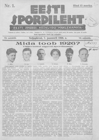 Eesti Spordileht ; 1 1926-01-07