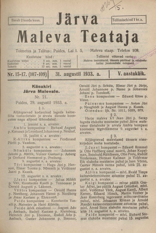 Järva Maleva Teataja ; 15-17 (107-109) 1933-08-31