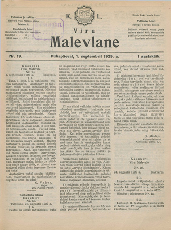 K. L. Viru Malevlane ; 19 1929-09-01