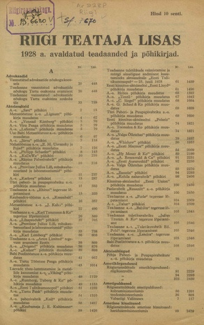 Riigi Teataja Lisa : seaduste alustel avaldatud teadaanded ; sisukord 1928