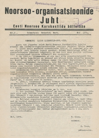 Noorsoo-organisatsioonide Juht : Eesti Noorsoo Karskusliidu bülletään ; 2 1934-05