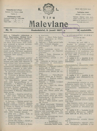 K. L. Viru Malevlane ; 11 1937-06-02