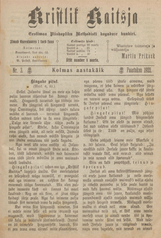 Kristlik Kaitsja : Eesti metodistide häälekandja ; 3 1922-03