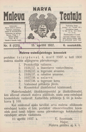 Narva Maleva Teataja ; 8 (125) 1937-04-15