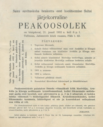 Saku suvituskoha heakorra eest hoolitsemise seltsi 1931 a. aruanne ; 1 1932-06